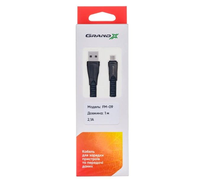 Кабель Grand-X USB - microUSB, 2A, 1м, Black (FM09)