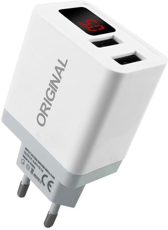 Мережевий зарядний пристрій XoKo Original WC-350 з вимірювачем cтруму, 2 USB, 3.1A White (WС-350-WHT)