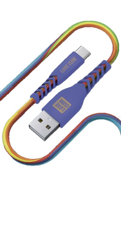 Кабель Luxe Cube Kevlar USB-USB Type-C, 1.2м, Rainbow (4826896894365)