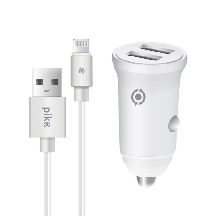 Автомобільний зарядний пристрій Piko CC-312 (2USB, 3.1A) White + кабель Lightning (1283126538810)