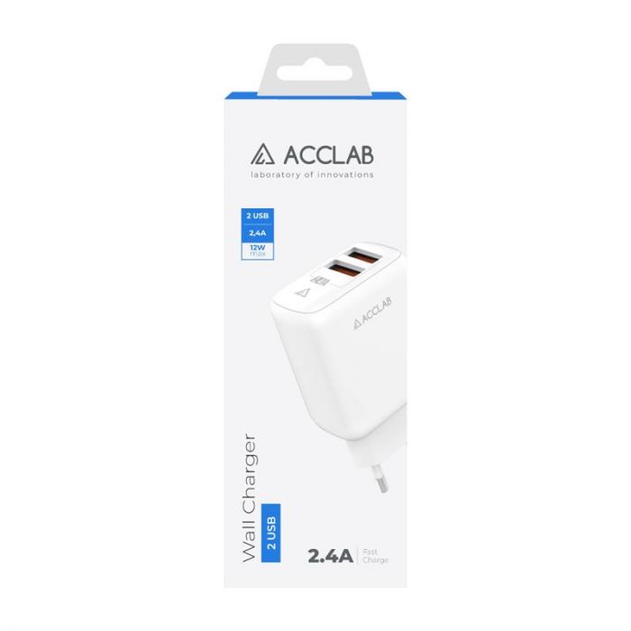 Зарядний пристрій AccLab AL-TC224 2хUSB 5В/2,4A/12W White (1283126538834)