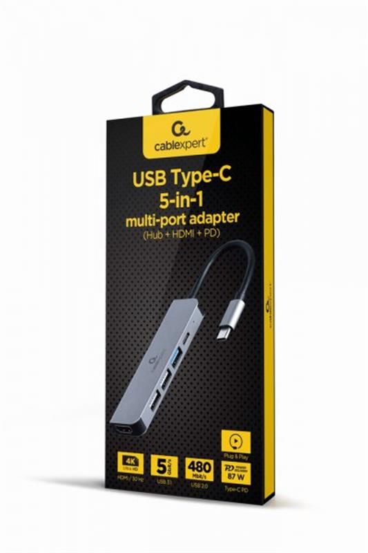 Док-станція Cablexpert USB-C 5-в-1 (A-CM-COMBO5-03) USB/HDMI/PD