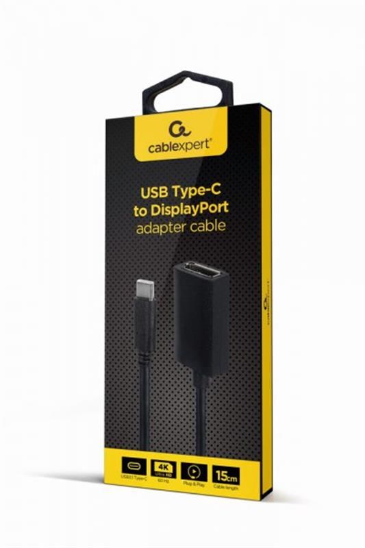 Адаптер Cablexpert USB Type-C - DisplayPort (M/F), 0.15 м, чорний (A-CM-DPF-02) 