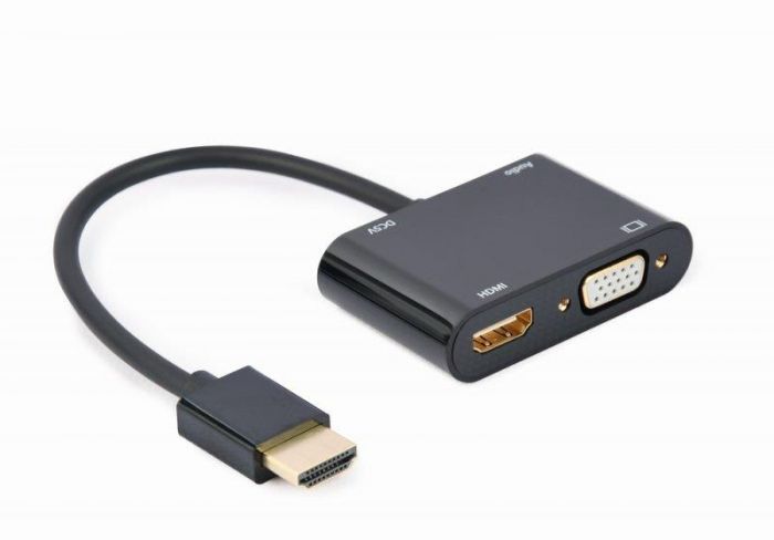 Адаптер Cablexpert (A-HDMIM-HDMIFVGAF-01) HDMI-HDMI/VGA+Аудіо 3,5, 0.15м