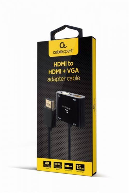 Адаптер Cablexpert (A-HDMIM-HDMIFVGAF-01) HDMI-HDMI/VGA+Аудіо 3,5, 0.15м