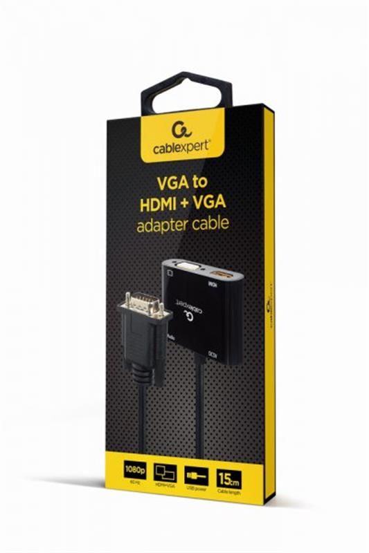 Адаптер Cablexpert (A-VGA-HDMI-02) VGA-HDMI/VGA+Аудіо 3,5, 0.15м