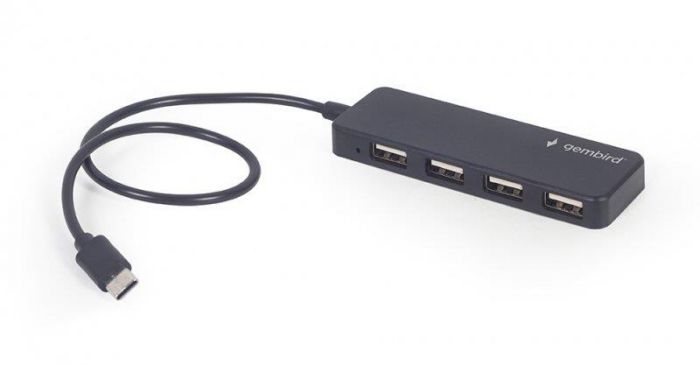 Концентратор USB Type-C Gembird 4хUSB2.0, пластик, Black (UHB-CM-U2P4-01)