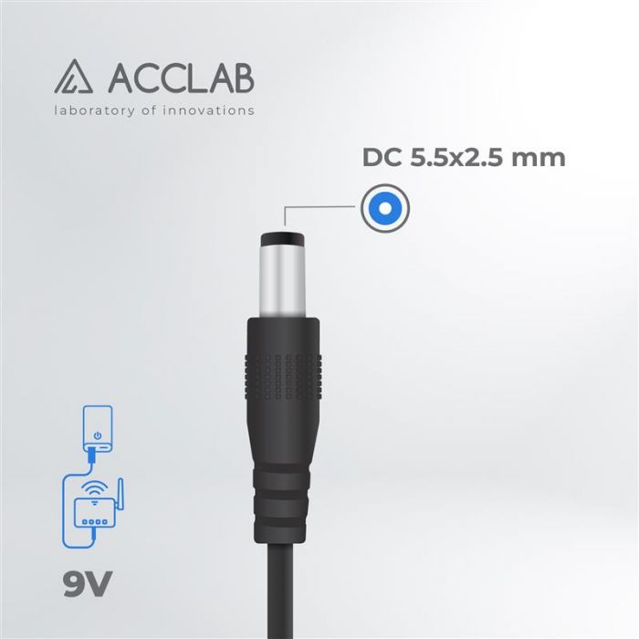 Кабель живлення ACCLAB USB to DC, 5,5х2,1 мм, 9V, 1A, 1 м Black (1283126552830)