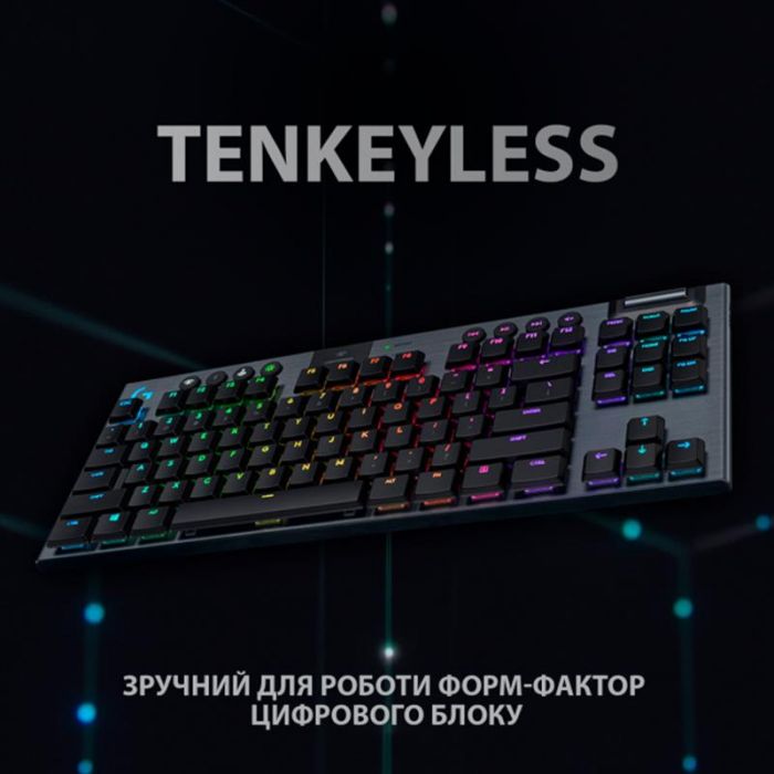 Клавiатура бездротова Logitech G915 TKL Lightspeed Wireless RGB Mechanical Carbon Clicky Switch (920-009537)