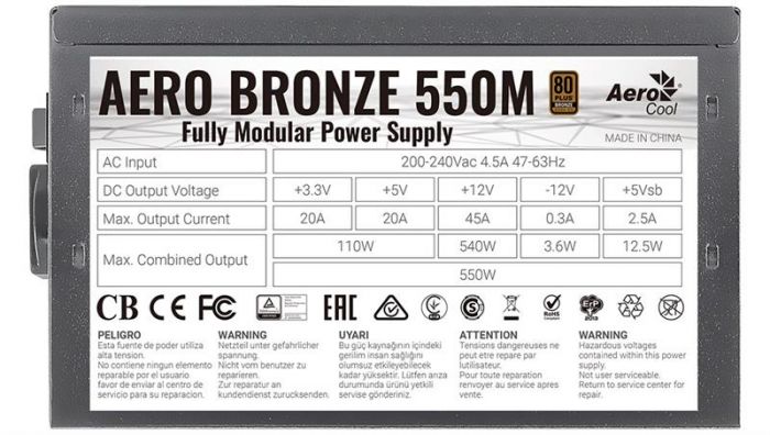 Блок живлення AeroCool Aero Bronze 550M Fully Modular (ACPB-AR55AEC.1M) 550W
