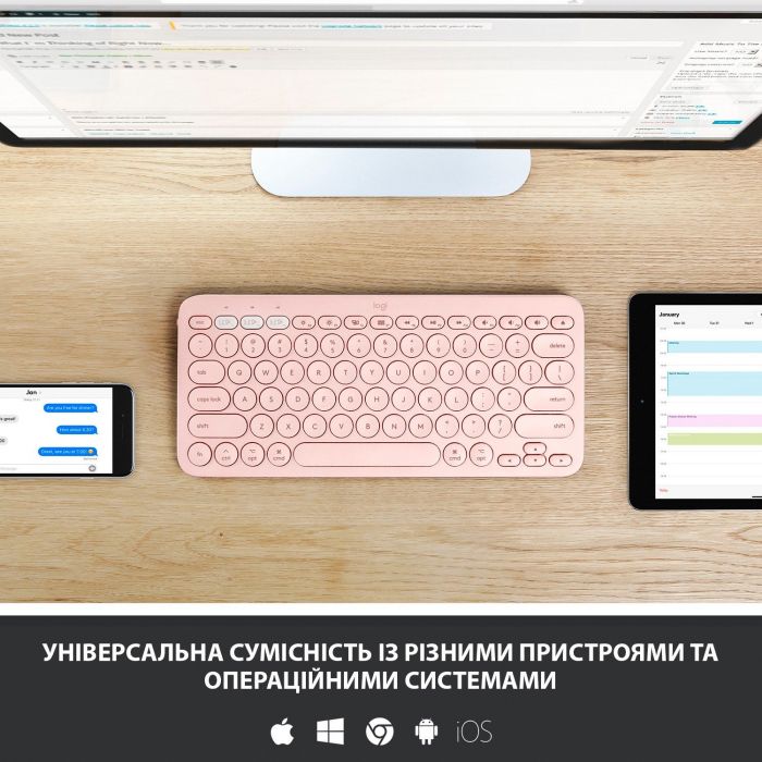 Клавіатура бездротова Logitech Wireless K380 for MAC UA Rose (920-010406)