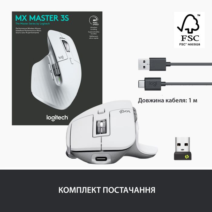 Мишка Bluetooth Logitech MX Master 3S Pale Grey (910-006560)