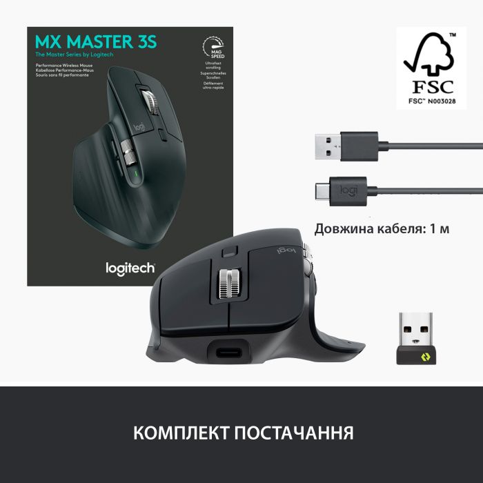 Мишка Bluetooth Logitech MX Master 3S Graphite (910-006559)