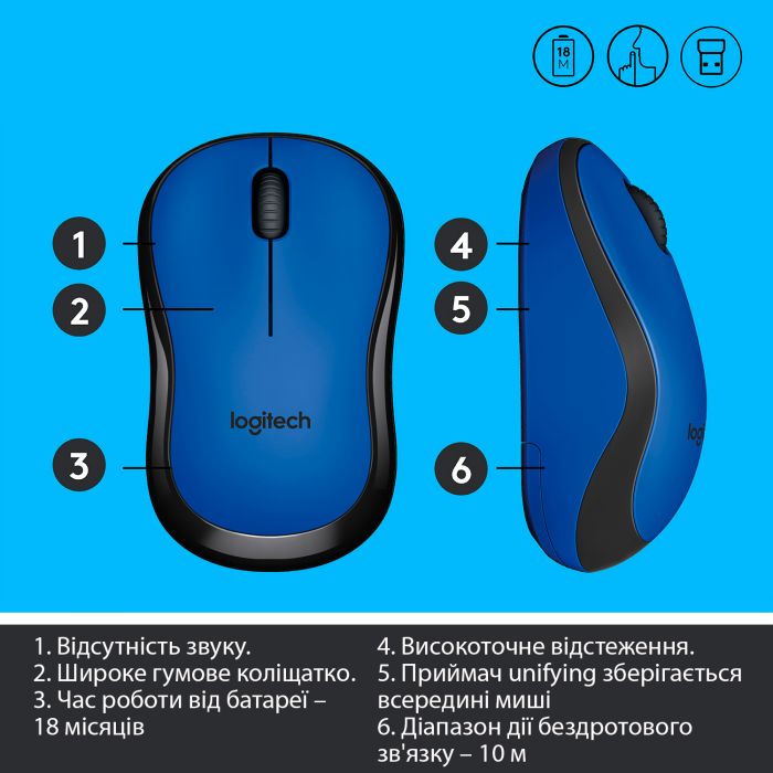 Мишка бездротова Logitech M220 Silent (910-004879) Blue USB