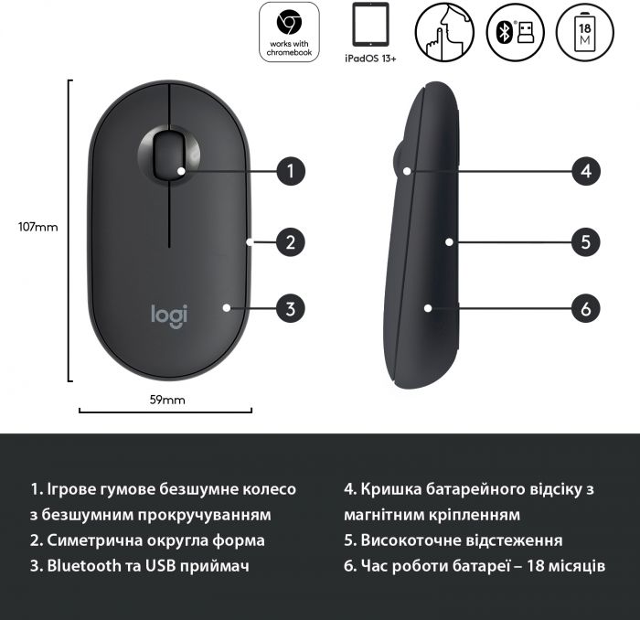 Миша бездротова Logitech Pebble M350 (910-005718) Black USB