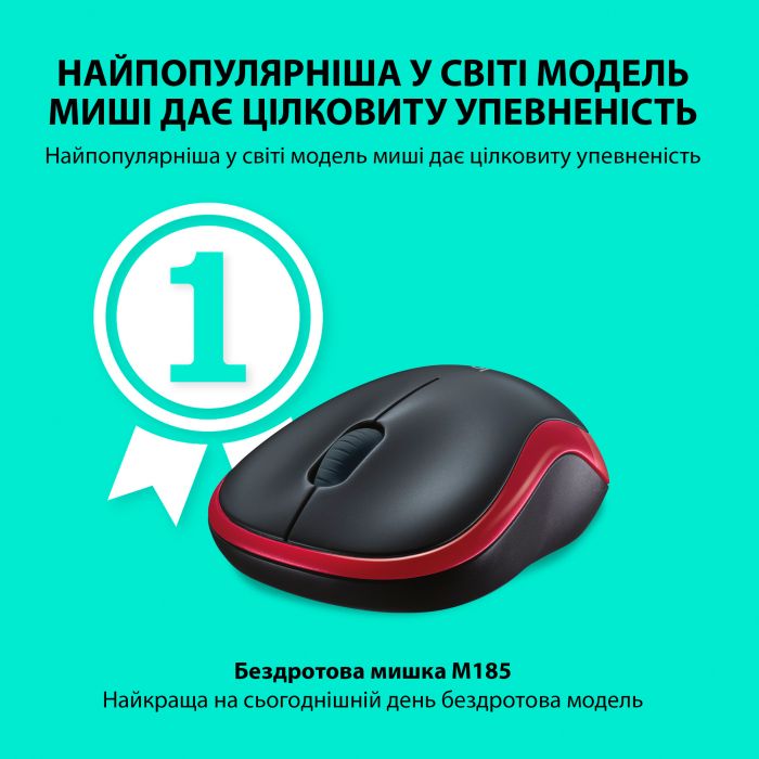 Мишка бездротова Logitech M185 Red (910-002240)