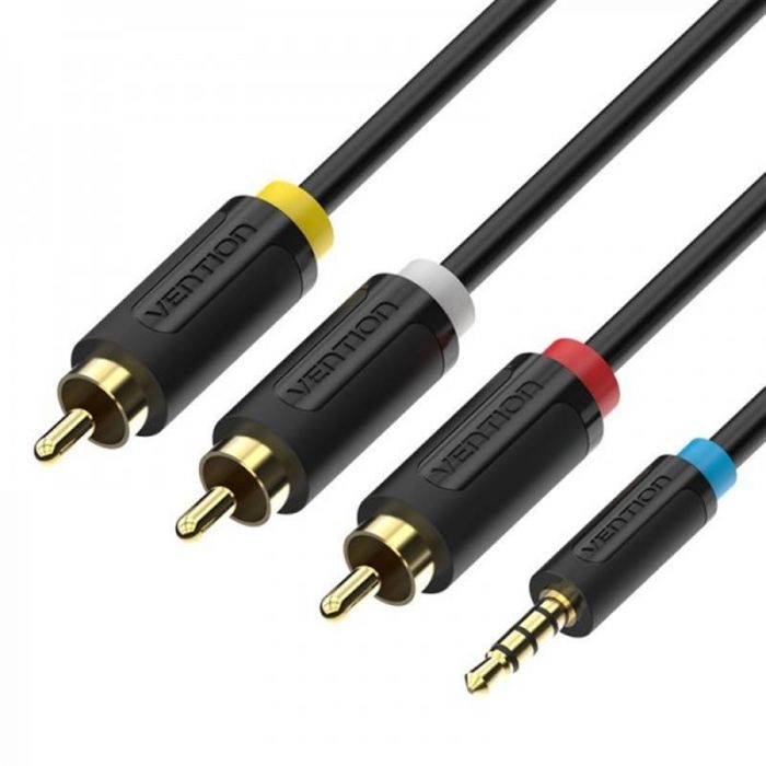 Кабель Vention 2.5 мм - 3хRCA (M/M), 2 м, Black (BCCBH)