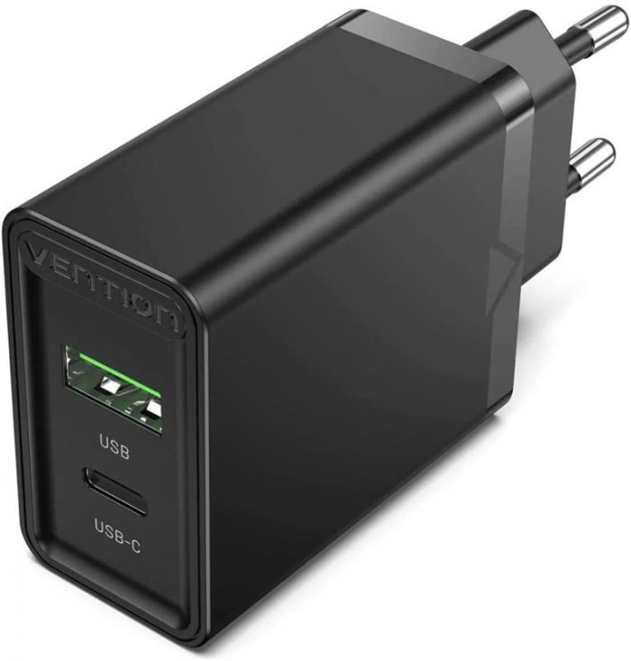 Мережевий зарядний пристрій Vention USB Type C + QC4.0 (18-20W) Black (FBBB0-EU)