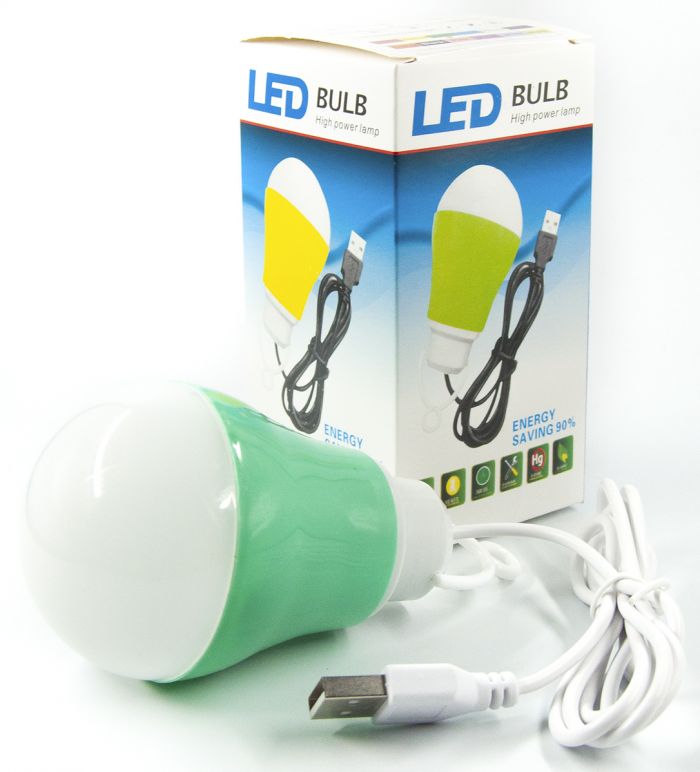 USB-світильник з LED-лампочкою Dengos, шнур ~1м, 5V, 5W, Green (LED-BULB-5V5W-GREEN)