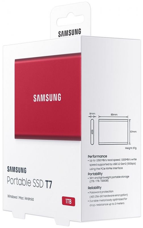 Накопичувач зовнішній SSD 2.5" USB 1.0TB Samsung T7 Red (MU-PC1T0R/WW)