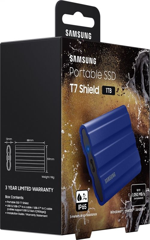 Накопичувач зовнішній SSD 2.5" USB 1.0TB Samsung T7 Shield Blue (MU-PE1T0R/EU)