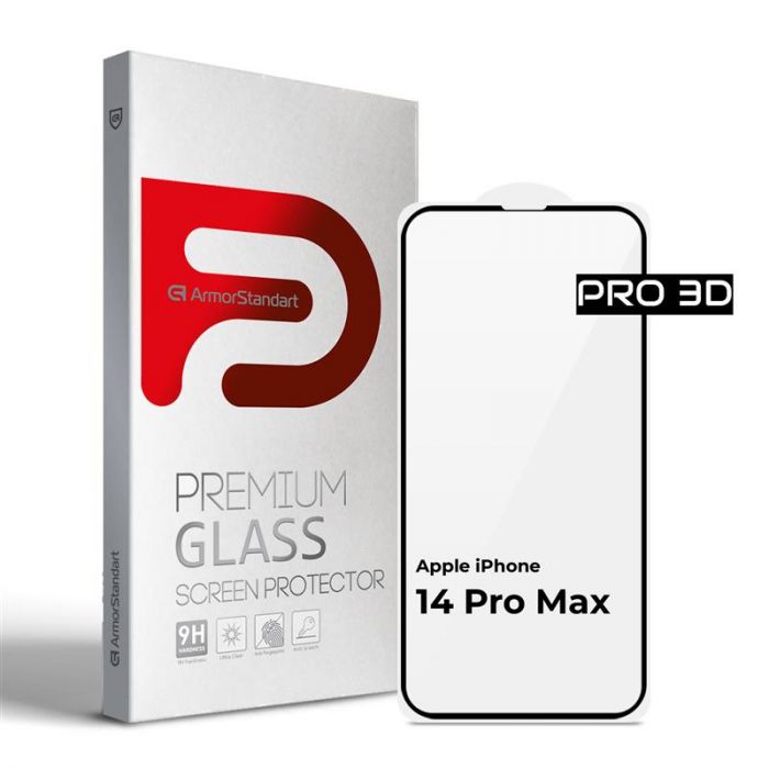 Захисне скло Armorstandart Pro для Apple iPhone 14 Pro Max Black, 3D (ARM66356)
