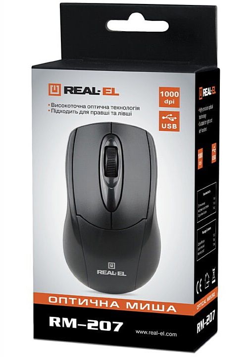 Мишка REAL-EL RM-207 Black (EL123200015)