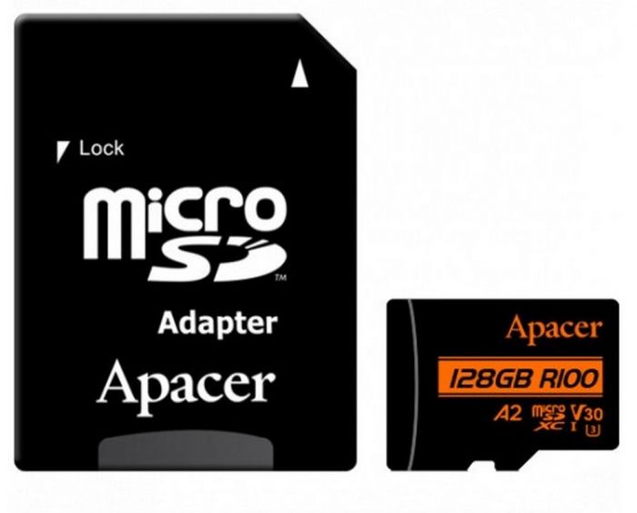 Карта пам`ятi MicroSDXC 128GB UHS-I/U3 Class 10 Apacer (AP128GMCSX10U8-R) + SD адаптер