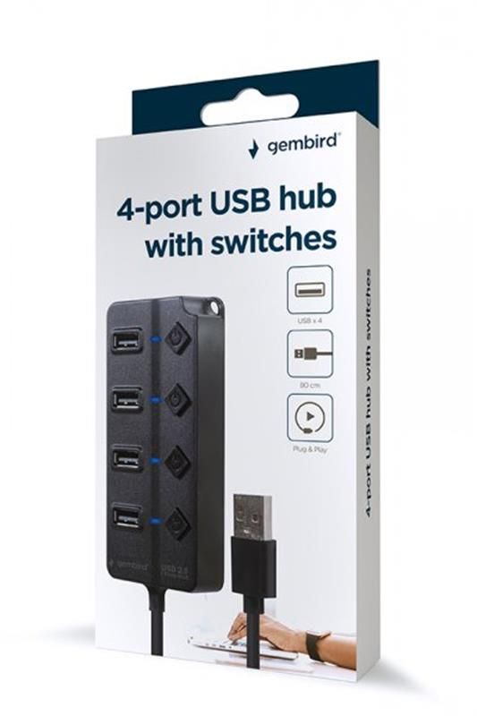 USB-хаб Gembird 4 ports (UHB-U2P4P-01) з вимикачами
