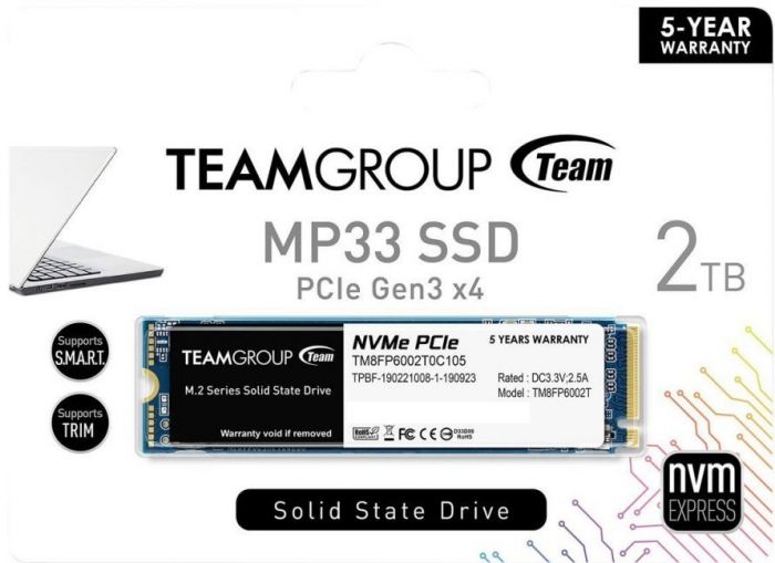 Накопичувач SSD 2TB Team MP33 M.2 2280 PCIe 3.0 x4 3D TLC (TM8FP6002T0C101)