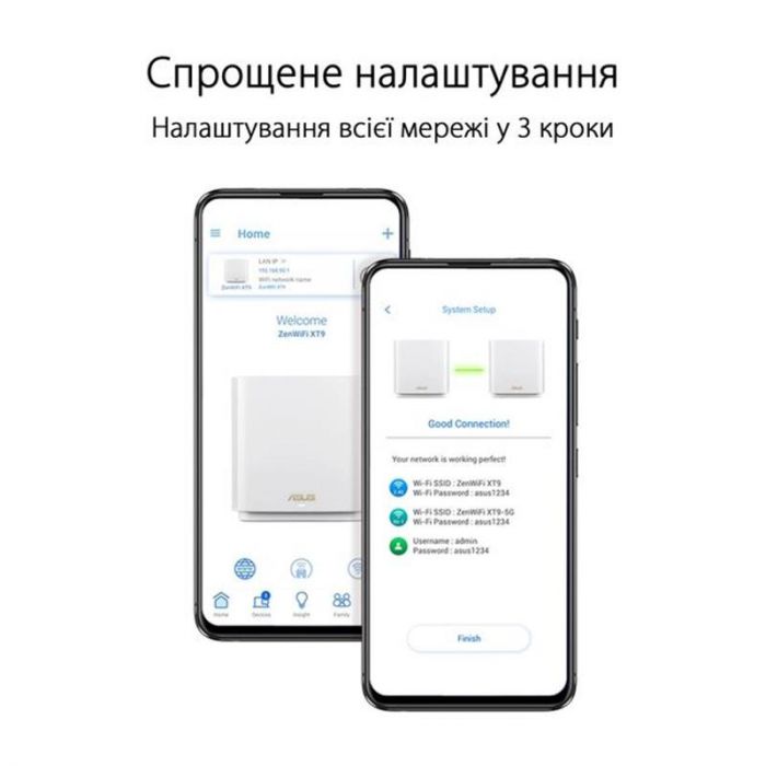 Бездротовий маршрутизатор Asus ZenWiFi XT9 White 1pk (XT9-W-1-PK/90IG0740-MO3B60) 