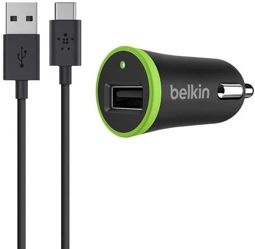 Автомобільний зарядний пристрій Belkin (1USB, 2.4A) Black (F7U002bt06-BLK) + кабель Type-C