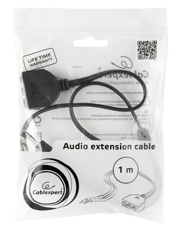 Кабель-подовжувач Cablexpert CC-MIC-1 для микрофону та навушників, литий, 1м, Black