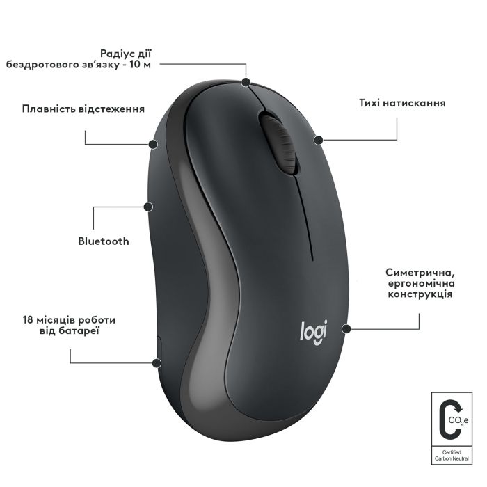 Мишка бездротова Logitech M240 Silent Charcoal (910-007119)