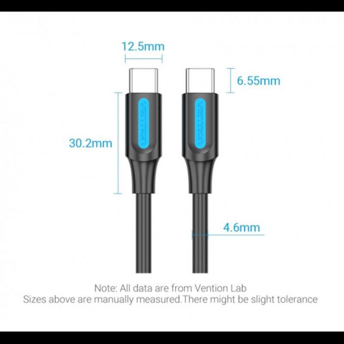 Кабель Vention USB Type-C - USB Type-C (M/M) TPE Round PD 100W, 5A, 1 м, Black (COTBF)