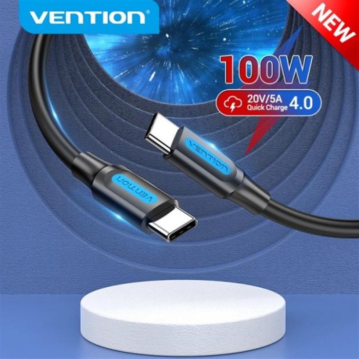 Кабель Vention USB Type-C - USB Type-C (M/M) TPE Round PD 100W, 5A, 1 м, Black (COTBF)
