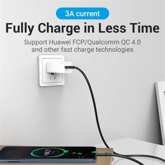 Кабель Vention USB Type-C - USB Type-C (M/M) TPE Round PD 60W, 3A, 0.5 м, Black (COSBD)