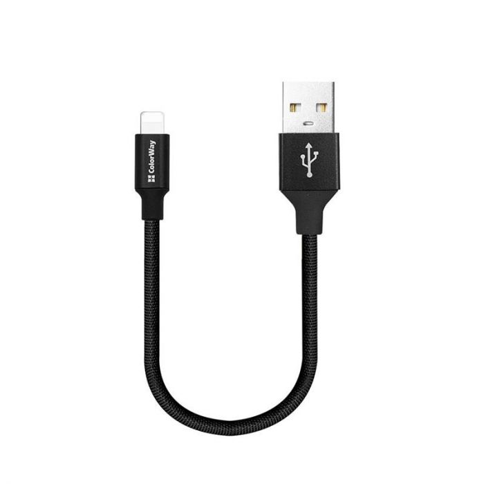 Кабель ColorWay USB-Lightning, 2.4А, 0.25м, Black (CW-CBUL048-BK)