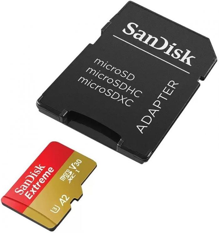 Карта пам`ятi MicroSDXC 128GB C10 UHS-I SanDisk Extreme V30 U3 R190/W90MB/s + SD (SDSQXAA-128G-GN6MA)