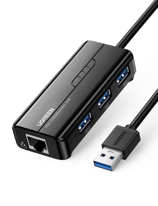 Концентратор USB 3.0 Ugreen 3xUSB 3.0 + RJ45 1000M Ethernet, Black (20265)