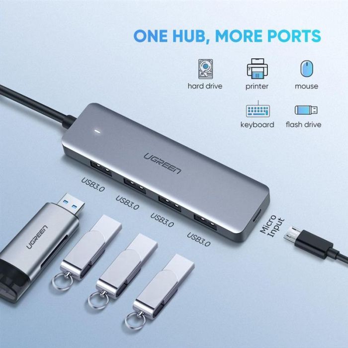 Концентратор USB Type-C Ugreen 4xUSB 3.0, Gray (70336)