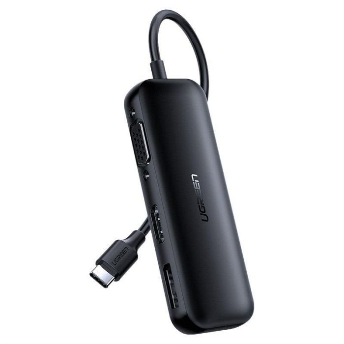 Адаптер Ugreen CM260 DisplayPort+HDMI+VGA - USB Type-C (F/M), Black (60568)