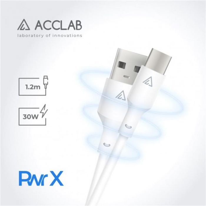 Кабель ACCLAB PwrX USB-USB Type-C 1.2 м 30W White (1283126559532)
