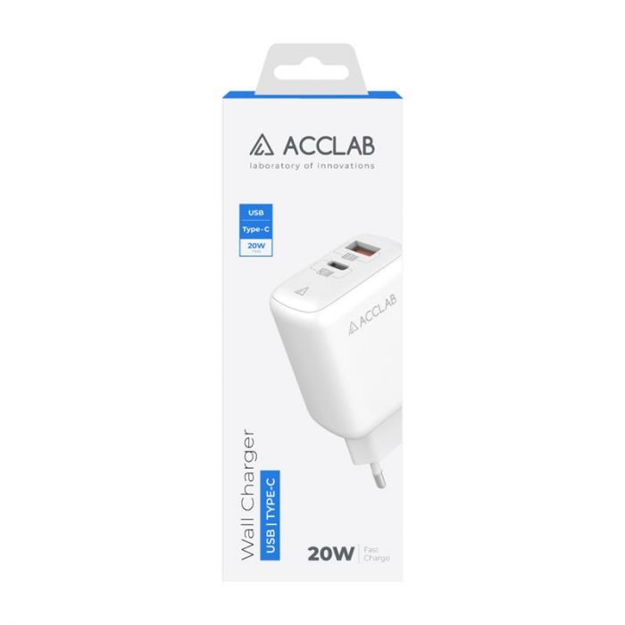 Зарядний пристрій AccLab AL-TC220 (1xUSB, 1xType-C) White (1283126556494)