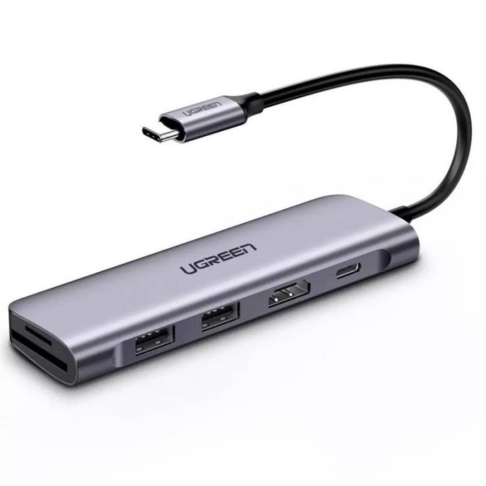 Концентратор USB Type-C Ugreen CM195 2xUSB 3.0 + HDMI + Cardreader, Gray (70411)