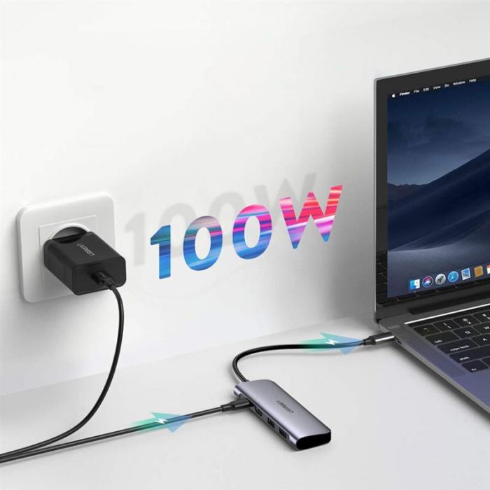 Концентратор USB Type-C Ugreen CM195 2xUSB 3.0 + HDMI + Cardreader, Gray (70411)