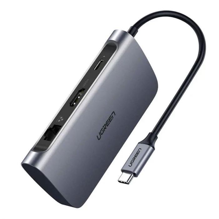 Концентратор USB Type-C Ugreen CM212 2xUSB 3.0 + HDMI + RJ45 1000M Ethernet + Cardreader, Gray (50852)