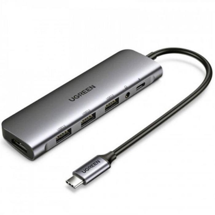 Концентратор USB Type-C Ugreen CM136 3xUSB 3.0 + HDMI + 3.5 мм, Gray (80132)