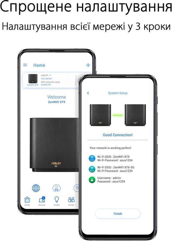 Wi-Fi Mesh-система Asus ZenWiFi XT9 1pk Black (90IG0740-MO3B50)