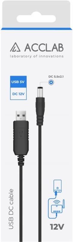 Кабель живлення ACCLAB USB - DC (M/M), 5.5х2.1 мм, 12V, 1A, 1 м, Black (1283126565120)